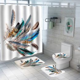 Rideaux de douche 4pcs 3D Catcher de rêve rideau imperméable salle de bain antidérapante toilette couvercle en U