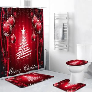 Douchegordijnen 4 stks kerstgordijn set met tapijt cartoon xmas baljaar vreugde feestelijk thema polyester stof badkamer decor badmat