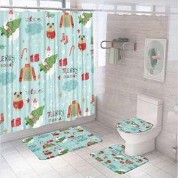 Rideaux de douche 4pcs Christmas Snowman Curtain Ensemble avec tapis de toilettes de toilettes de toilette Baignoire Baignoire hiver