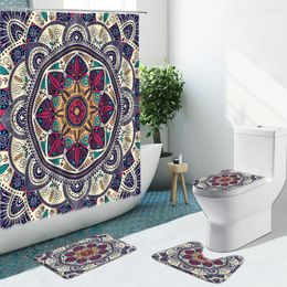 Douchegordijnen 4 stcs creatief mandala bloem gordijn bohemien geometrie patroon badkamer set niet-slip tapijt toiletkap bad mat tapijt kussen