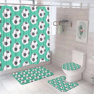 Douchegordijnen 4 stks voetbalbal sportgordijn set voor badkamer voetbaljongen doekscherm badmat toilet deksel deksel tapijt tapijt tapijt huisdecoratie