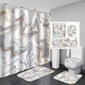 Rideaux de douche 4 pièces ensemble de Style marbre avec tapis antidérapants couvercle de couvercle de toilette et tapis de bain accessoires de salle de bain 230422