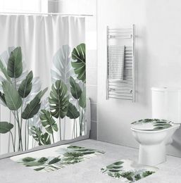 Rideaux de douche 4pcs / set étanche du mat de sol en polyester en polyester u en forme de couvercle de toilette de salle de bain tapis de salle de bain