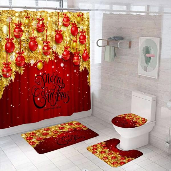 Cortinas de ducha 4 PCS Año Juego de baño Alfombras Accesorios para el hogar