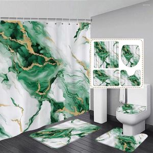 Rideaux de douche abstrait vert marbre rideau ensemble ligne d'or texture moderne géométrique maison salle de bain décor tapis tapis de bain couvercle de toilette couverture
