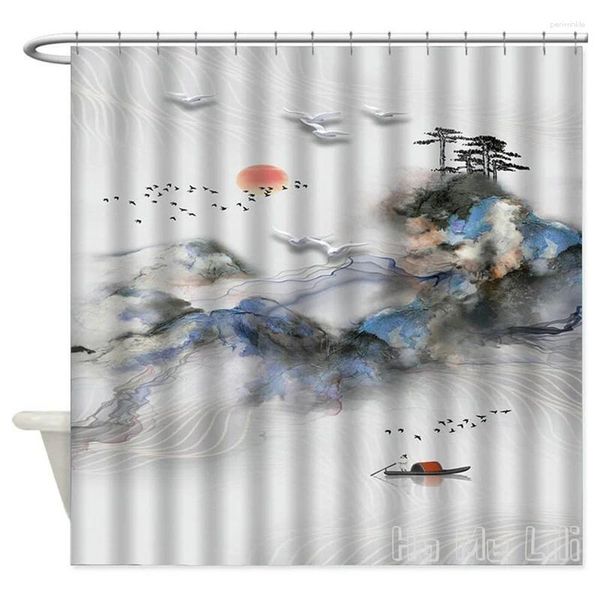 Courteaux de douche Résumé Paysage par ho me lili rideau art décor de bain japonais Style de peinture à l'encre tissu imperméable