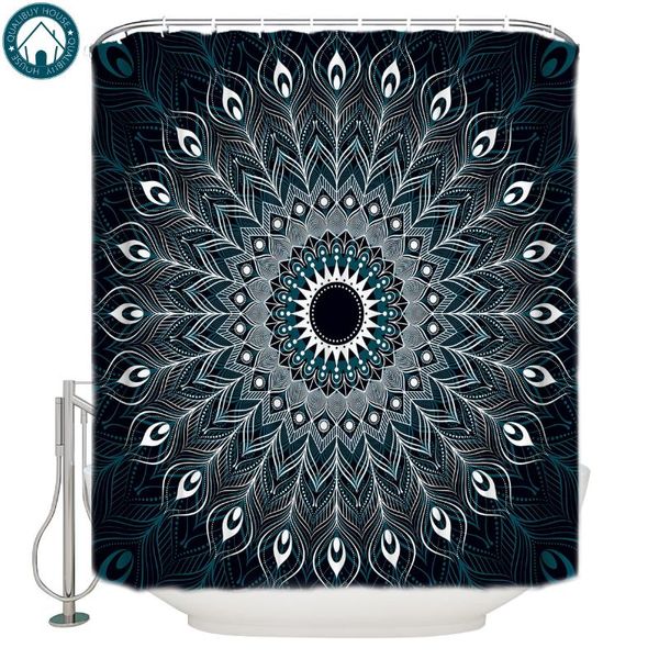 Cortinas de ducha Mandala abstracta Plumas de pavo real Baño Cortina de baño Niños Moderno Floral Único