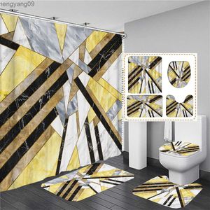 Cortinas de ducha Cortina de ducha de mármol abstracto, textura dorada con textura de grano de piedra, juego de cortinas de baño, alfombra antideslizante R230822