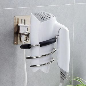 Rideaux de douche adhésif mural en métal support de sèche-cheveux spirale sèche-cheveux suspendu support de ventilateur organisateur étagère pour salle de bain barbier