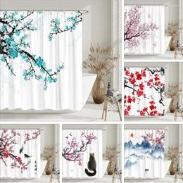 Rideaux de douche esthétique rideau floral aquarelle prune artiste maison salle de bain décor polyester lavable ensemble avec crochets