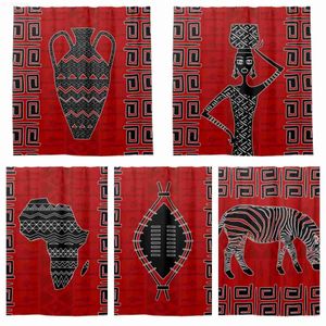 Rideaux de douche Style tribal aborigène africain décoratif noir et rouge rideau de douche rideau de salle de bain avec crochet rideau de salle de bain l220cm