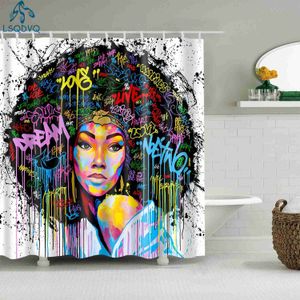 Douchegordijnen Afro-Amerikaanse Afro Zwart Meisje Vrouwen Art Design Graffiti Art Badkamer Douchegordijnen Waterdicht Polyester met Haken