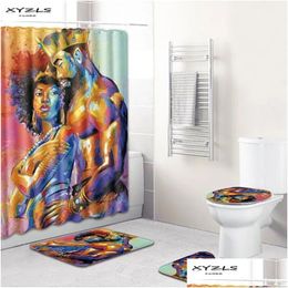 Rideaux de douche à couple afro-américain Set en polyester salle de bain imperméable 180x180 cm avec tapis de tapis T200711 Livraison à la maison Gard Dhebt