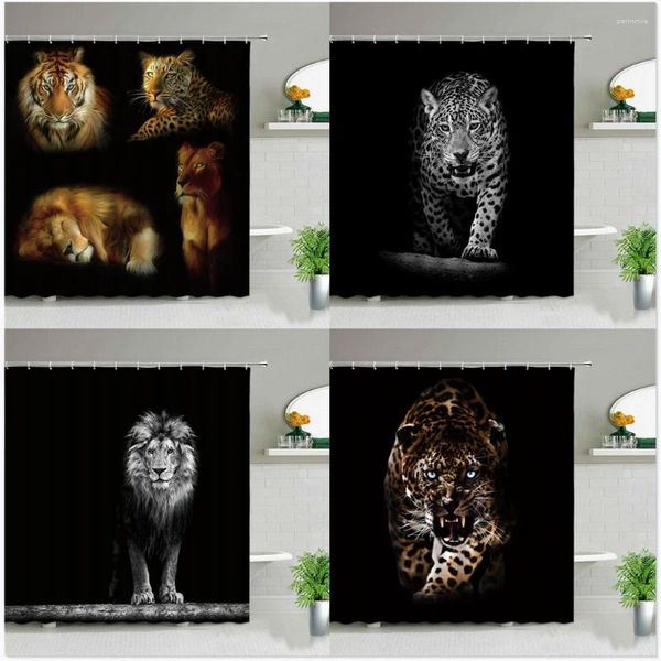 Rideaux de douche africain léopard lion tigre motif rideau animal sauvage imprimer la salle de bain baignoire de salle de bain domestique.