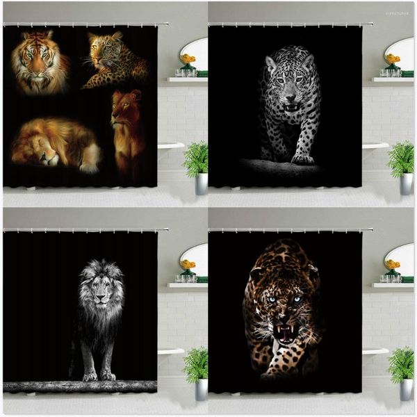 Cortinas de ducha leopardo africano León tigre patrón cortina Animal salvaje estampado baño bañera decoración del hogar regalo impermeable