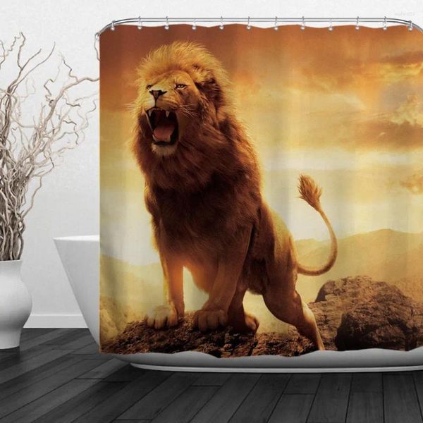 Cortinas de ducha African Wild Forest Lion King King Animal Impreso Decoración de baño con ganchos