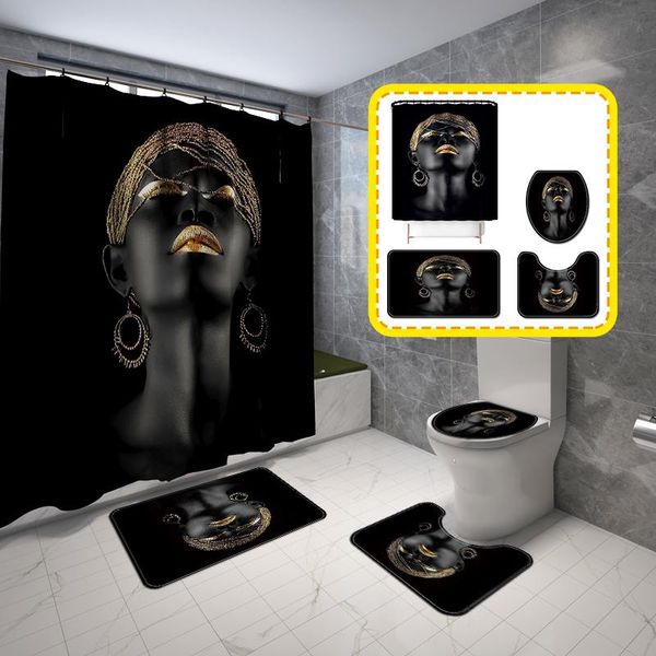 Cortinas de ducha Mujeres africanas Cortina Negra Baño de baño sin desliz