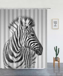 Douchegordijnen Afrikaanse Zebra Zwart Wit Gestreept Wild Dier Grijs Achtergrond Decor Polyester Badkamer Gordijn Met Haken1814940
