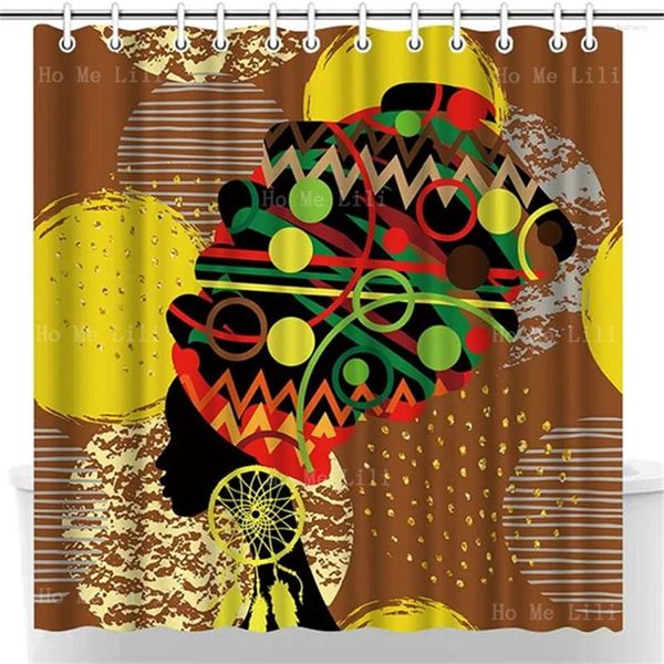 Rideaux de douche afro fille rideau femme africaine sur fond jaune brun