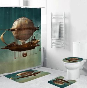Douchengordijnen Luchtballonluchtluchtschip Spaceship gordijn polyester waterdichte badkamer tapijt tapijten set niet-slip keuken/badmat