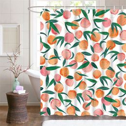 Cortinas de ducha Allover fruit cortina de ducha forro melocotón limón fresa papaya impresión cortina de baño con gancho impermeable bañera 230714