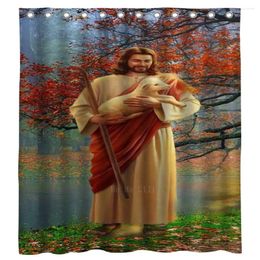 Douche gordijnen almachtige Christus goede herder spiritualiteit van het heilige hart Jezus gordijn door ho me lili voor badkamerdecoratie