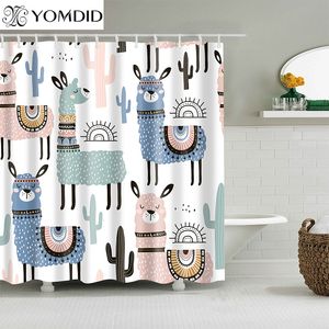 Rideaux de douche motif alpaga rideau de bain imperméable Polyester dessin animé écran imprimé rideau pour chambre décor à la maison 230422