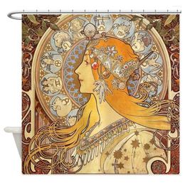 Cortinas de ducha Alphonse Mucha Zodiac Art Nouveau Cortina de tela decorativa