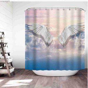 Douchengordijnen Angel Wing Shower Curtains 3D Printing Children's Badkamer Decor Waterdicht Badgordijn Gitaar Polyester Fabric met R230821
