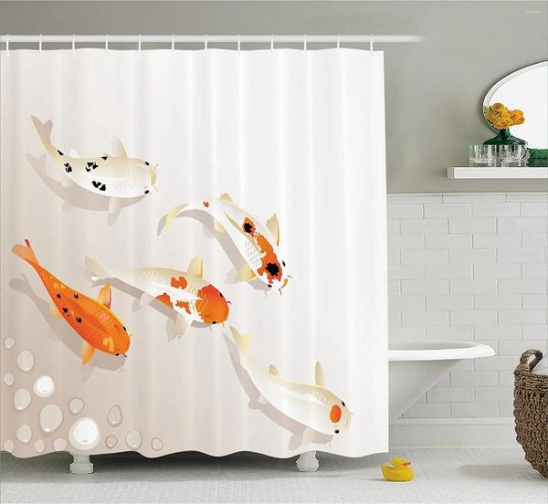 Rideaux de douche Rideau animal Carpes Koi traditionnelles avec des taches Articles orientaux représentant l'amour Tissu en tissu à thème nautique