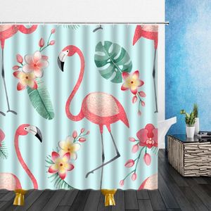 Rideaux de douche Animal rose flamant rose plante tropicale motif 3D imperméable Polyester tissu salle de bain décor avec crochets