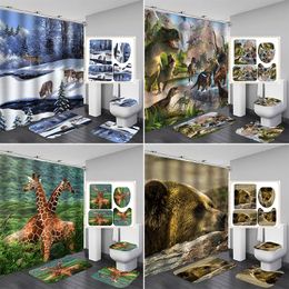 Rideaux de douche Série d'animaux Rideau imprimé Salle de bain étanche Polyester Ensemble de Cortinas Para El Baño Cortina La Ducha