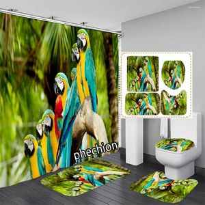 Rideaux de douche Animaux Parrot 3D rideau imprimé étanche salle de bain antidérapante