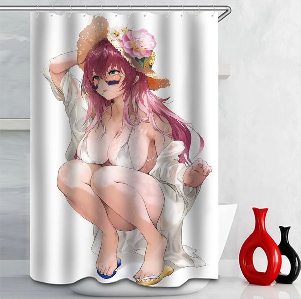 Rideaux de douche Anime gros seins cul fille nue impression rideau fournitures de salle de bain de haute qualité décoration imperméable avec crochet 231031