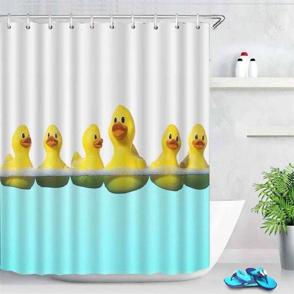 Cortinas de ducha Anime lindo pato impreso cortina dibujos animados para baño impermeable baño duradero pantalla decoración ganchos