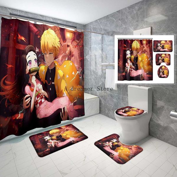 Rideaux de douche rideau de douche de douche Demon Slayer 3d Print Bath Set Kimetsu Nezuko Shinobu Screen Cover rideau pour les enfants