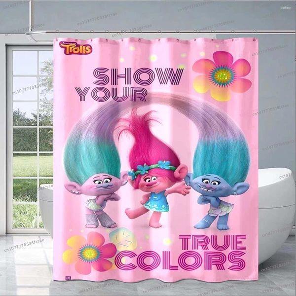 Cortinas de ducha Anime Trolls World Tour Cortina linda Kawaii Pink Kid's Baño Decoración Regalo de cumpleaños