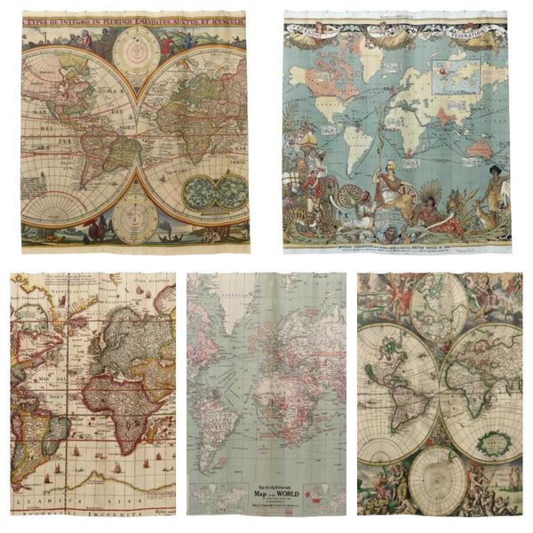 Cortinas de ducha Mapa antiguo Clásico Viejo mundo Mapa retro Cortina de ducha Gancho para cortina de baño Cortina de baño Decoración para el hogar Cortina l220cmHKD230626