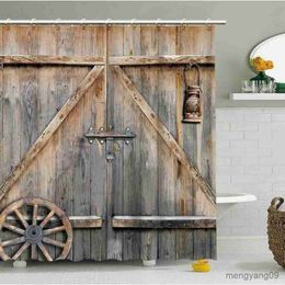 Rideaux de douche Antique porte en bois rideaux de douche ferme rétro rustique grange porte décor bain rideau salle de bain accessoires R230830
