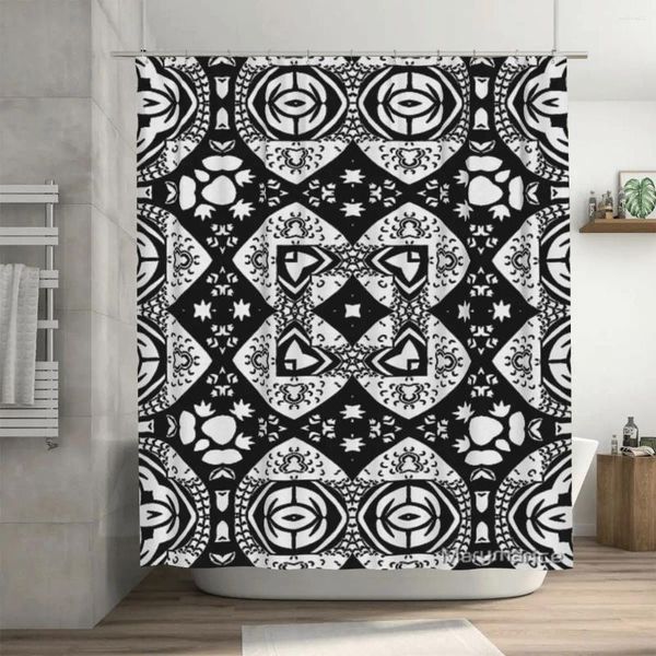 Rideaux de douche motif de carreaux de mosaïque Arabesque, rideau noir 72x72 pouces avec crochets, cadeau d'amant de bricolage