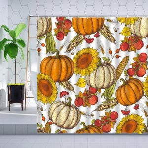 Rideaux de douche Automne Ferme Thanksgiving Rideau Ensemble Citrouille Aquarelle Tournesol Salle De Bain Déco Polyester Tissu Crochet