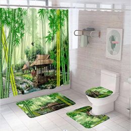Rideaux de douche Bambou Forest Scenery Salle de bain Rideau de salle de bain Route de salle de bain sans glissement.