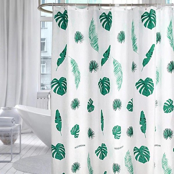 Rideaux de douche Rideau de feuille de bananier Épaissi Bain de polyester imperméable avec crochet Accessoires de salle de bain