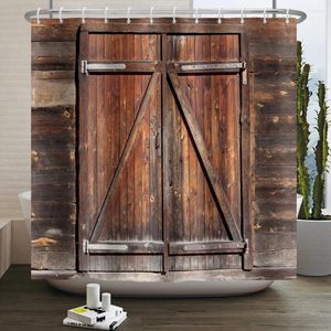 Douchegordijnen schuur houten paneel houten deur gordijn vintage rustieke badkuip partitie bruine hek badkamer decoratieve haken