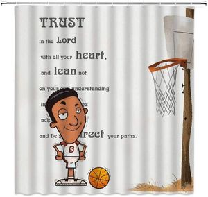 Rideaux de douche de basket-ball caricaturé rack bible proverbes fiduci
