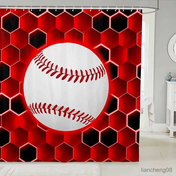 Cortinas de ducha Baloncesto Cortina de ducha Bola de panal Deportes Cortinas de baño Geometría impermeable Cortina de baño hexagonal para decoración de bañera R230819