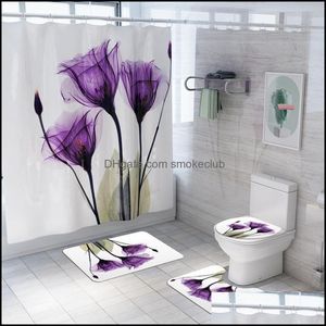 Douchegordijnen Badkamer Aessoires Bad Home Garden Paars Lotus Gordijn Non-Slip Vloer Mat Vierdichte Tapijten Set Creatieve Waterdichte Druppel D