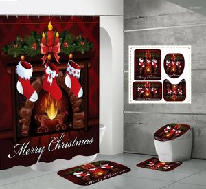 Rideaux de douche rideaux de salle de bain et tapis sets imperméables polyester 3D Impression de Noël Ornements de salon Festival décoration de maison