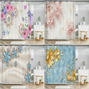 Rideaux de douche Rideau de salle de bain imperméable Bain nordique Style rétro Floral papillon imprimé cloison de bain avec crochet