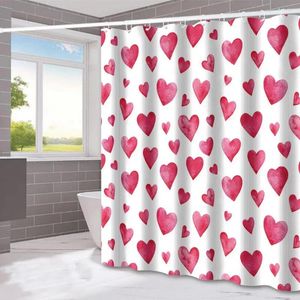 Rideaux de douche Rideau de salle de bain avec crochets Résistant à l'eau Taille standard Lavable en machine Amour Coeur Imprimé Saint Valentin Curtai